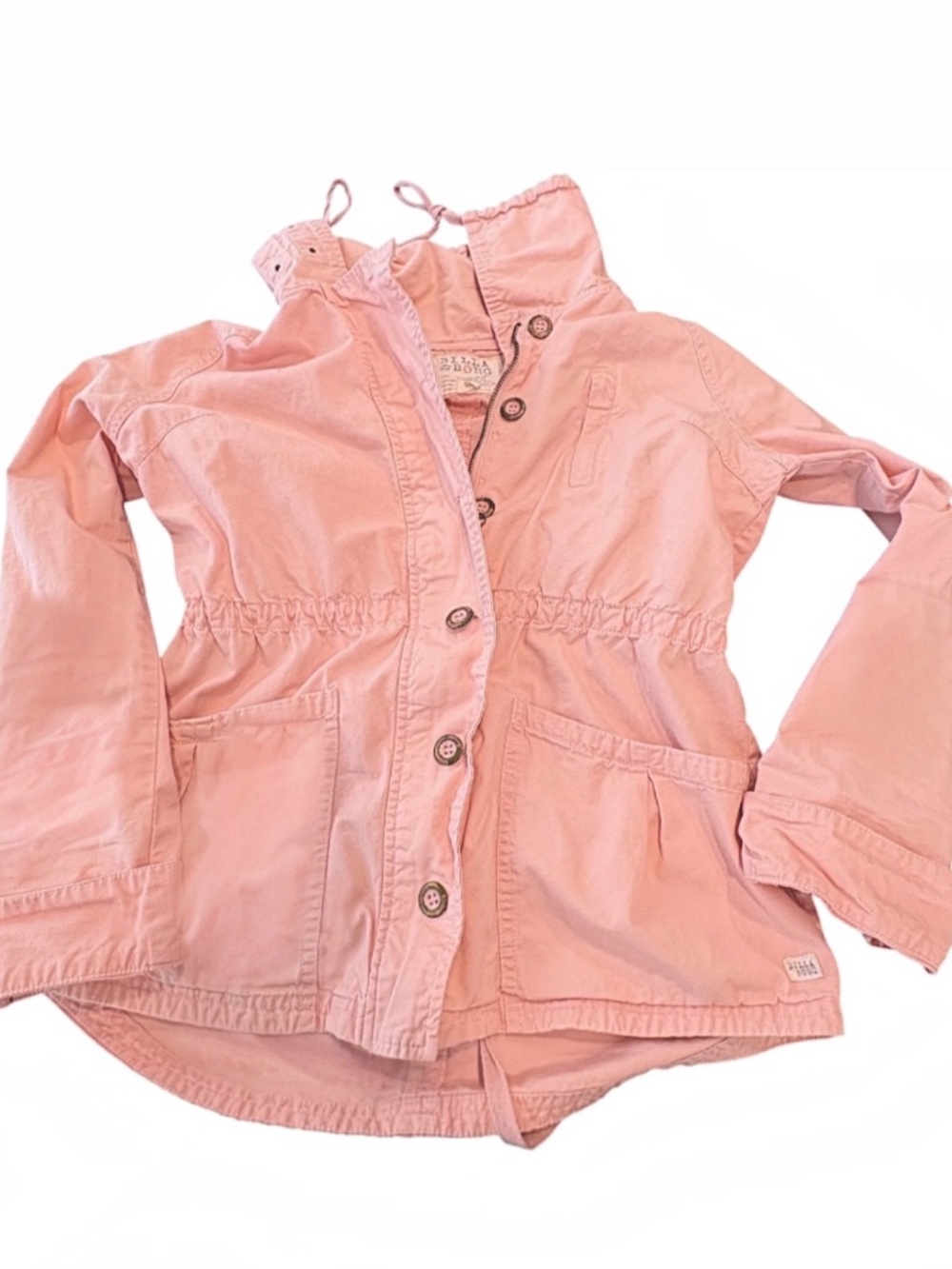 Billabong Pink Cotton Twill Utility Anorak Parka Jacket Hooded Cinched Waist M